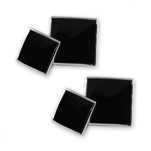 Sterling Silver Onyx Square Bold Bordered Cufflinks