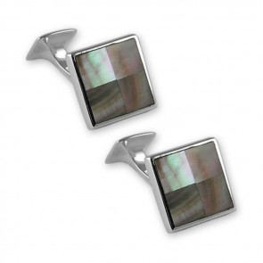 Sterling Silver Black Shell Square Cufflinks