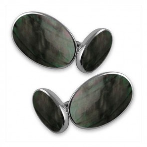 Sterling Silver Oval Black Shell Style Cufflinks