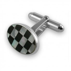Sterling Silver Mother Of Pearl - Onyx Chequered Cufflinks