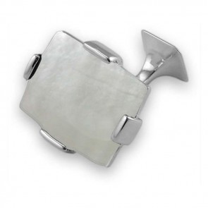 Sterling Silver Simple Rectangular Mother Of Pearl Cufflinks
