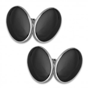 Sterling Silver Oval Onyx Cufflinks