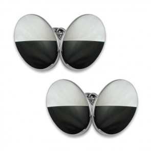 Sterling Silver Half Mother Of Pearl - Onyx Cufflinks