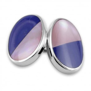 Sterling Silver Half Blue Lapis And Pink Shell Cufflinks