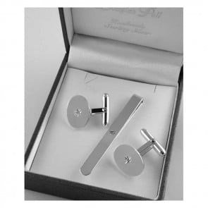 Sterling Silver Diamond Tie Slide And Cufflinks Set