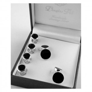 Sterling Silver Onyx Cufflink And Dress Stud Set