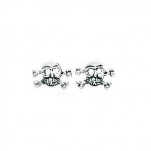 Sterling Silver Skull And Cross Bones Stud Earrings