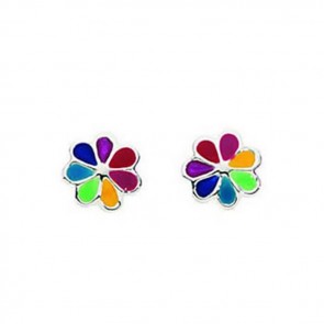 Sterling Silver Multi Colour Enamel Daisy Stud Earrings