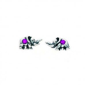 Sterling Silver Fuchsia Crystal Elephant Stud Earrings