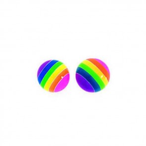 Sterling Silver Rainbow Large Stripe Ball Stud Earrings