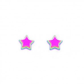 Sterling Silver Multi Fluorescent Star Stud Earrings
