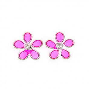 Sterling Silver Crystal And Light Pink Resin Flower Stud Earrings