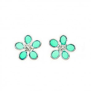 Sterling Silver Crystal And Light Blue Resin Flower Stud Earrings