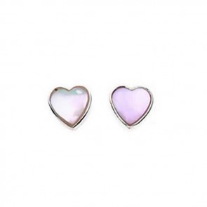 Sterling Silver White Mother Of Pearl Heart Stud Earrings
