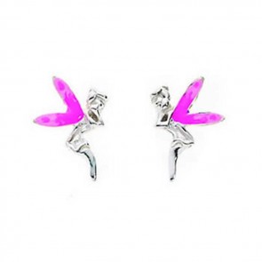 Sterling Silver Pink Winged Fairy Stud Earrings