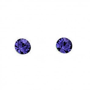 Sterling Silver Tanzanite Purple Swarovski Crystal Plain Stud Earrings
