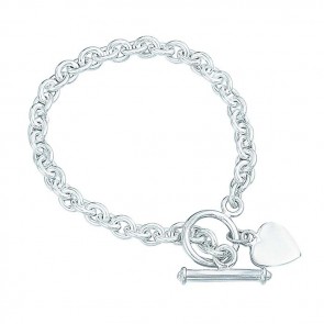 Sterling Silver 18cm Heart Tag T Bar Bracelet
