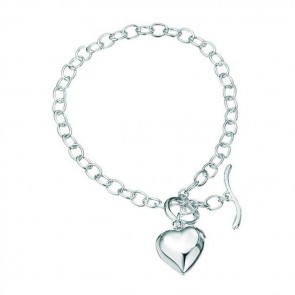 Sterling Silver Puffed Heart Charm Bracelet