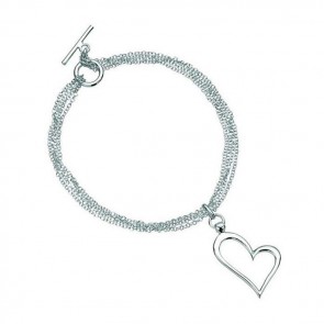 Sterling Silver Open Heart Multi Chain T Bar Bracelet
