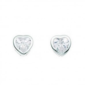 Sterling Silver Clear Cubic Zirconia Heart Stud Earrings
