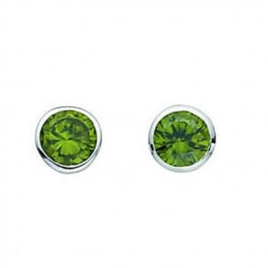 Sterling Silver Olivine Cubic Zirconia Round Stud Earrings