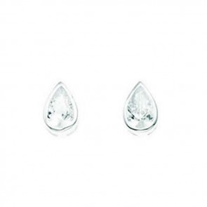 Sterling Silver Clear Cubic Zirconia Teardrop Stud Earrings