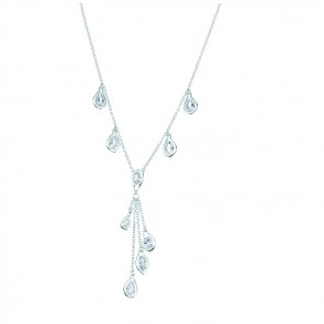 Sterling Silver Clear Cubic Zirconia Teardrop Necklace