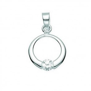 Sterling Silver Clear Cubic Zirconia Open Disc Pendant