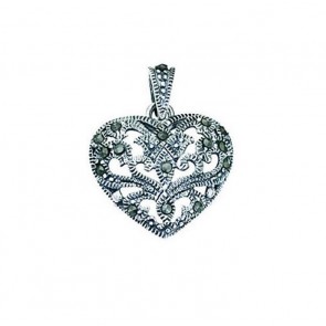 Sterling Silver Marcasite Patterned Heart Pendant