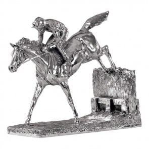 Sterling Silver Horse And Jockey Sculpture