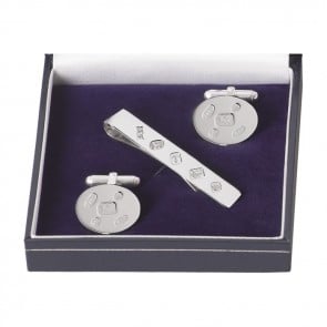 Sterling Silver Feature Hallmark Cufflinks And Tie Bar Set