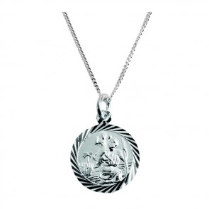Sterling Silver Circular St Christopher Necklace