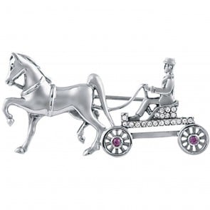 Sterling Silver Crystal And Amethyst Set Horse And Carriage Brooch