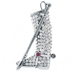 Sterling Silver Crystal And Amethyst Set Riding Boot And Crop Brooch