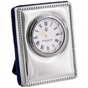 Sterling Silver Beaded Pattern Quartz Clock With Blue Velvet Back