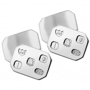 Sterling Silver Heavy Gauge Feature Hallmark Rectangular Chain Cufflinks