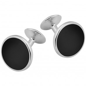 Sterling Silver Black Onyx Round Fixed Post Cufflinks