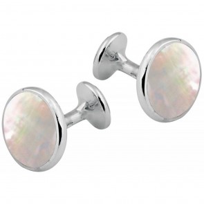 Sterling Silver Mother Of Pearl Round Fixed Post Cufflinks