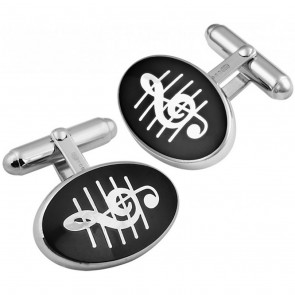 Sterling Silver Treble Clef On Black Enamel Swivel Cufflinks