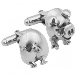 Sterling Silver Front And Back Of Pig Swivel Cufflinks