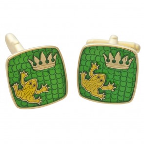 Sterling Silver Gold Plated And Enamel Frog And Crown Swivel Cufflinks