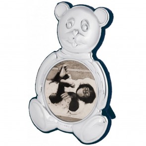 Sterling Silver 7cm Teddy Bear Shape Photo Frame With Blue Velvet Back