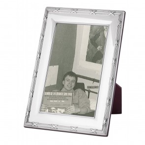Sterling Silver 13X18cm Ribbon And Reed Pattern Wooden Back Photo Frame