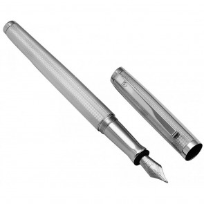 Sterling Silver Engine Turned Fountain Pen With Engravable Panel