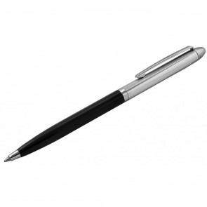 Sterling Silver Black Acrylic And Engine Turned Ballpoint Pen With Engravable Panel