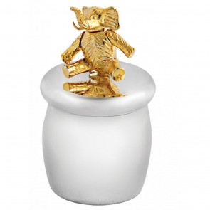 Sterling Silver Screw Top Tooth Fairy Box With Gold Plated Moving Elephant