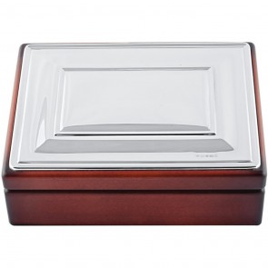 Sterling Silver Mahogany Finish Trinket Keepsake Box With Plain Silver Top And Blue Velvet Interior