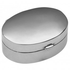 Sterling Silver Small Plain Oval Hinged Pill Box