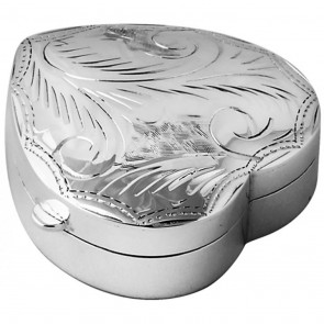 Sterling Silver Medium Heart Hinged Pill Box With Hand Engraved Victorian Pattern