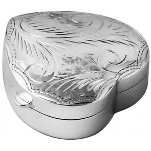 Sterling Silver Medium Heart Hinged Pill Box With Hand Engraved Victorian Pattern